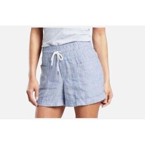 Athleta Cabo Linen 4" Women's Shorts Elastic Waist Chambray Beach Casual sz 14